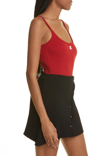 Courrèges Ribbed Texture Spaghetti Straps Top In Red