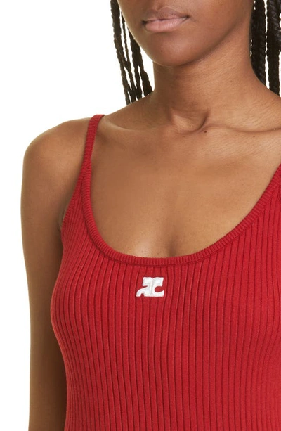 Courrèges Ribbed Texture Spaghetti Straps Top In Red
