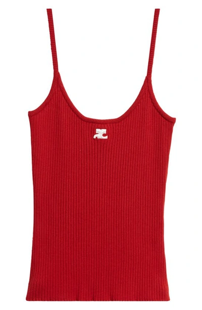 Courrèges Ribbed Texture Spaghetti Straps Top In Red