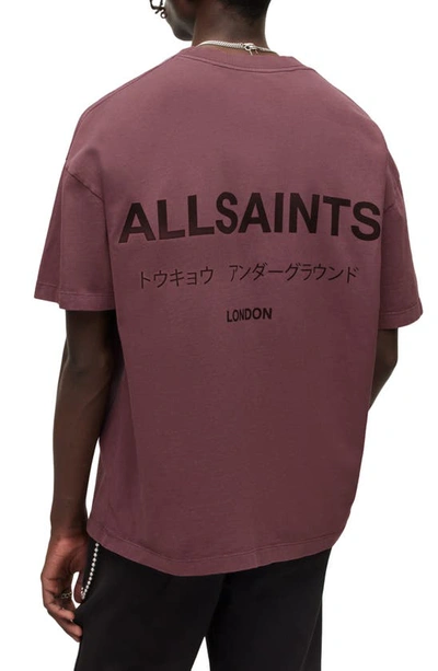 Shop Allsaints Underground Oversize Graphic T-shirt In Sage Purple