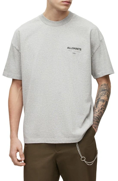 Shop Allsaints Underground Oversize Graphic T-shirt In Grey Marl