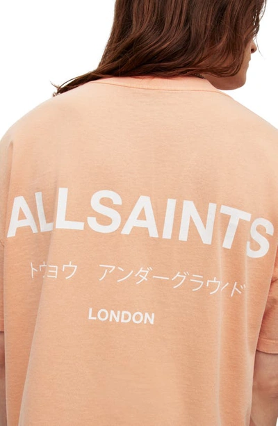 Shop Allsaints Underground Oversize Graphic T-shirt In Orange/ Cala White