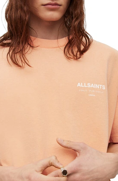 Shop Allsaints Underground Oversize Graphic T-shirt In Orange/ Cala White