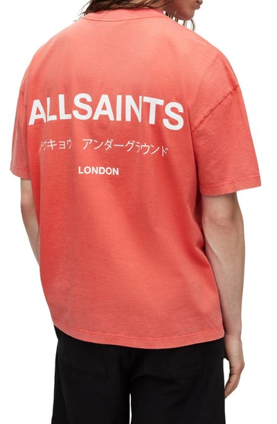 Shop Allsaints Underground Oversize Graphic T-shirt In Ruby Red/ Cala White