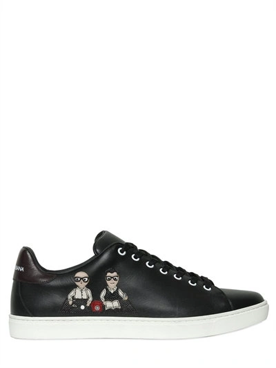Dolce & Gabbana London Designers Patch Leather Sneakers, Black
