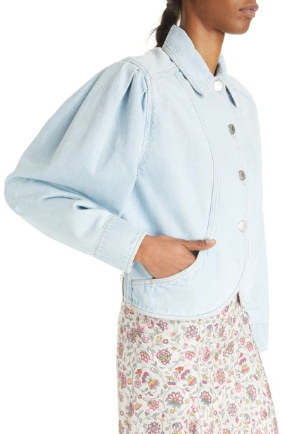 Shop Isabel Marant Valette Curve Hem Nonstretch Denim Jacket In Light Blue