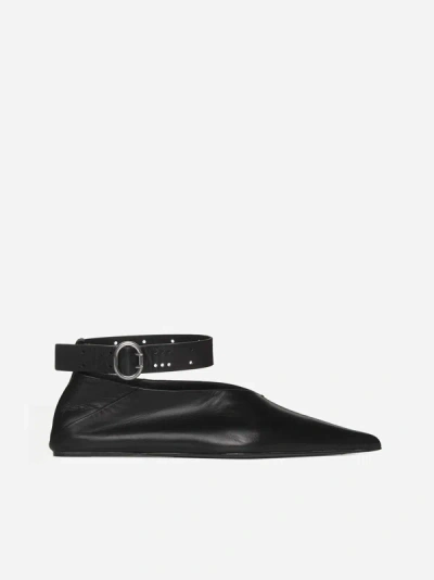 Shop Jil Sander Strap Leather Ballet Flats In Black