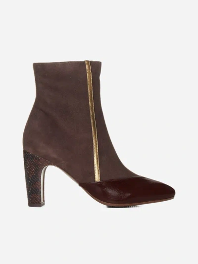 Shop Chie Mihara Ewan Suede And Leather Ankle Boots In Dark Brown