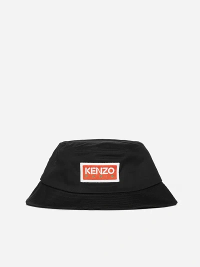 Shop Kenzo Logo Cotton Bucket Hat In Black