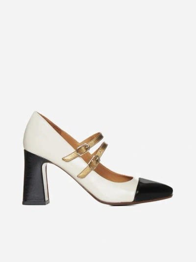 Shop Chie Mihara Oly Leather Pumps In Black,milk,gold