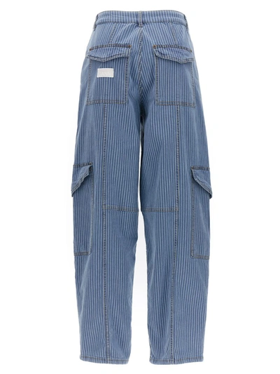 Shop Ganni Striped Cargo Jeans In Light Blue