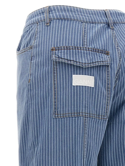 Shop Ganni Striped Cargo Jeans In Light Blue