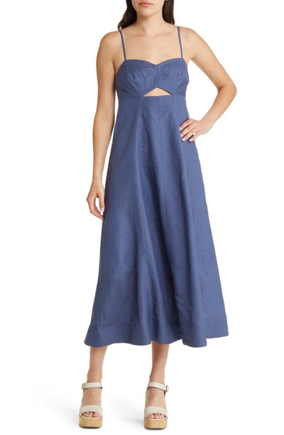 Moon River Cutout Sweetheart Neck Midi Dress In Indigo Blue