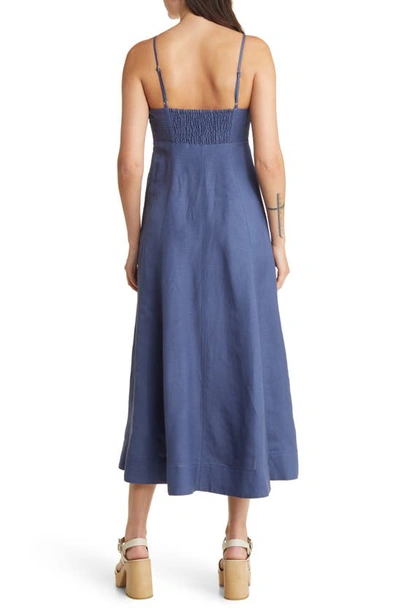 Moon River Cutout Sweetheart Neck Midi Dress In Indigo Blue
