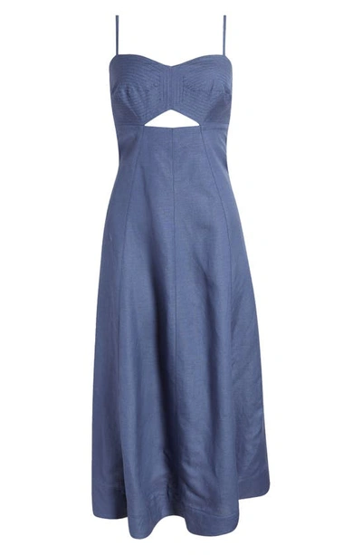 Moon River Cutout Sweetheart Neck Midi Dress In Indigo Blue