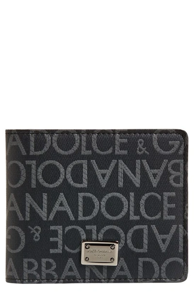 Shop Dolce & Gabbana Allover Logo Billfold Wallet In Black/ Grey