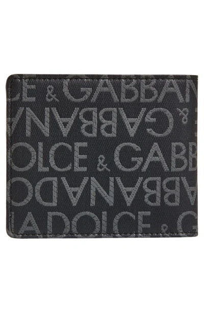 Shop Dolce & Gabbana Allover Logo Billfold Wallet In Black/ Grey