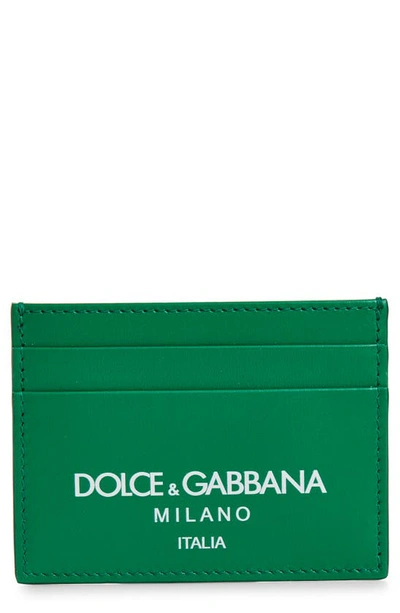 Shop Dolce & Gabbana Milano Logo Leather Card Case In Green Logo