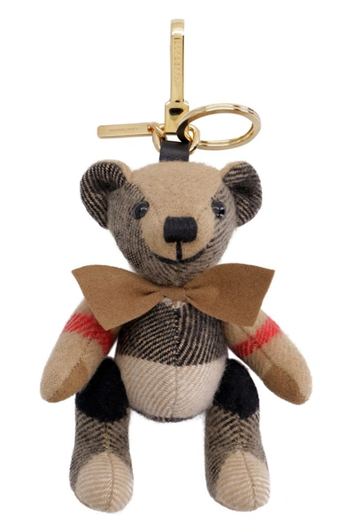 Shop Burberry Thomas Vintage Check Teddy-bear Key Holder In Beige