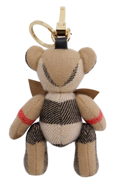 Shop Burberry Thomas Vintage Check Teddy-bear Key Holder In Beige