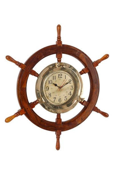 Shop Willow Row Goldtone Wood Ship Wheel Sail Boat Wall Clock