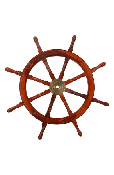 Shop Willow Row Red Wood Ship Wheel Sail Boat Wall Decor With Gold Hardware