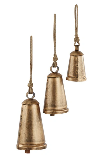 Ginger Birch Studio Bronze Metal Indoor Outdoor Meditation Decorative Cow Bell With Jute Hanging Rope In Bronze