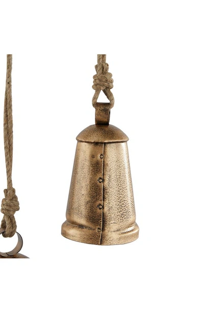 Ginger Birch Studio Bronze Metal Indoor Outdoor Meditation Decorative Cow Bell With Jute Hanging Rope In Bronze