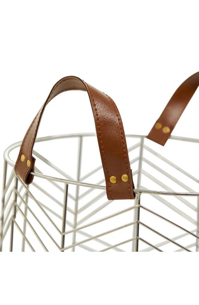 Cosmo By Cosmopolitan Silvertone Metal Glam Storage Basket With Faux Leather Handles In Silver
