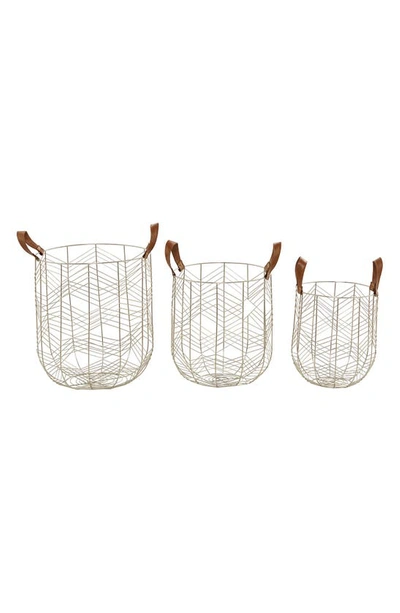 Cosmo By Cosmopolitan Silvertone Metal Glam Storage Basket With Faux Leather Handles In Silver