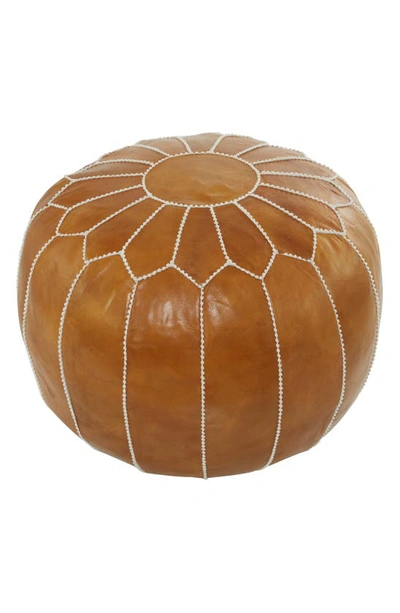 Shop Ginger Birch Studio Light Brown Leather Moroccan Floral Pouf With White Stitching