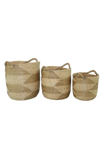 Cosmo By Cosmopolitan Brown Seagrass Handmade Two-tone Storage Basket With Handles In Brown