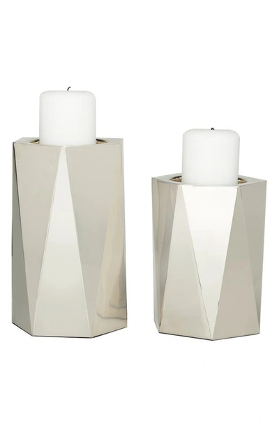 Vivian Lune Home Silvertone Stainless Steel Glam Candle Holder In Silver