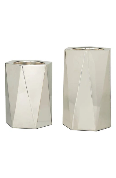 Vivian Lune Home Silvertone Stainless Steel Glam Candle Holder In Silver