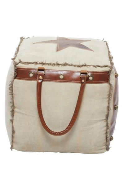 Shop Sonoma Sage Home White Canvas Pouf With Leather Handles In Brown