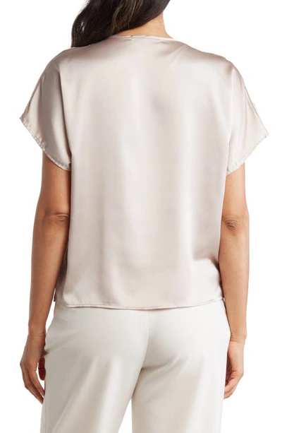 Renee C Cowl Neck Short Sleeve Satin Top In Beige