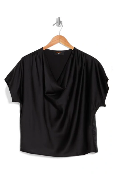 Renee C Cowl Neck Short Sleeve Satin Top In Black
