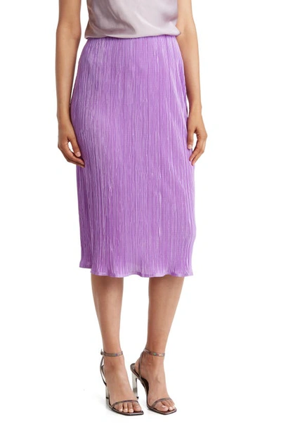 Shop Renee C Solid Plissé Midi Skirt In Neon Lavendar