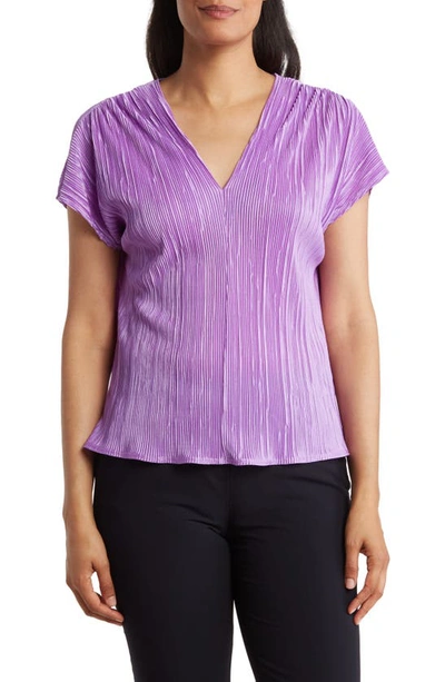 Shop Renee C Plissé Short Sleeve Top In Neon Lavendar