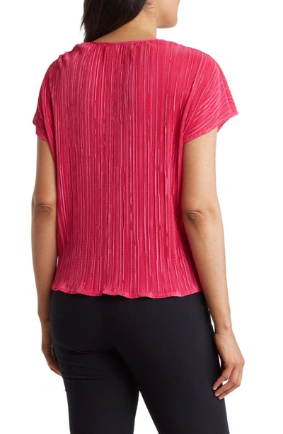Renee C Plissé Short Sleeve Top In Dark Fuchsia