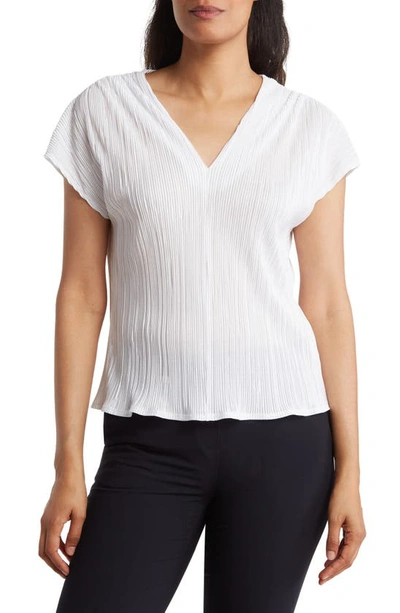 Renee C Women's Plisse V Neck Top In White