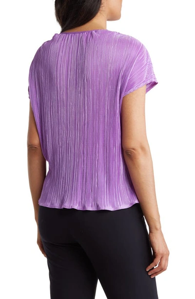 Shop Renee C Plissé Short Sleeve Top In Neon Lavendar