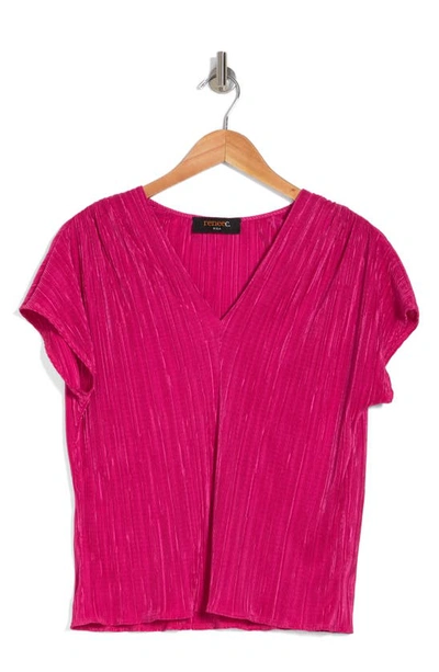 Renee C Plissé Short Sleeve Top In Dark Fuchsia