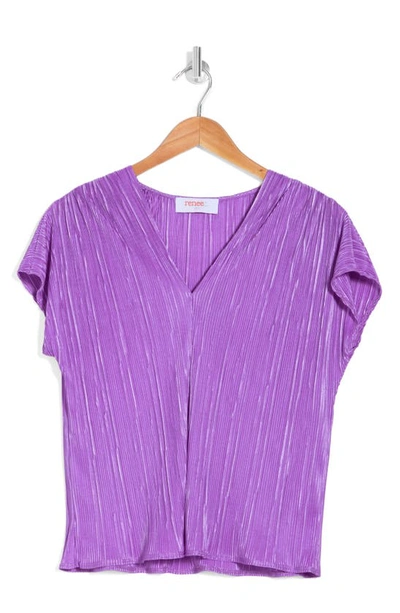 Shop Renee C Plissé Short Sleeve Top In Neon Lavendar