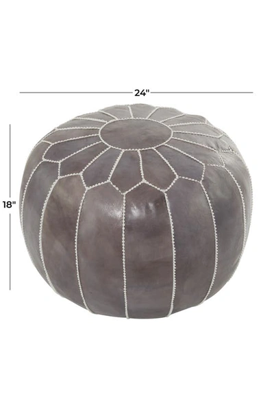 Shop Ginger Birch Studio Gray Leather Moroccan Floral Pouf With White Stitching In Grey