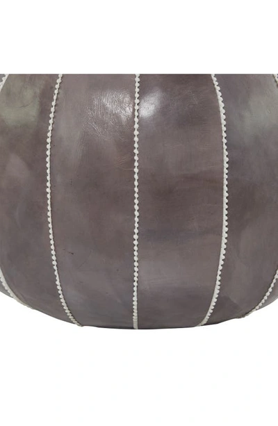 Shop Ginger Birch Studio Gray Leather Moroccan Floral Pouf With White Stitching In Grey