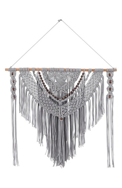 Shop Ginger Birch Studio Gray Cotton Handmade Intricately Woven Macramé Wall Decor With Beaded Fringe Tassels In Grey