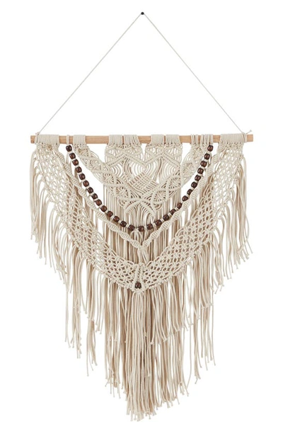Ginger Birch Studio Cream Cotton Intricately Woven Macramé Wall Decor With Beaded Fringe Tassels In White