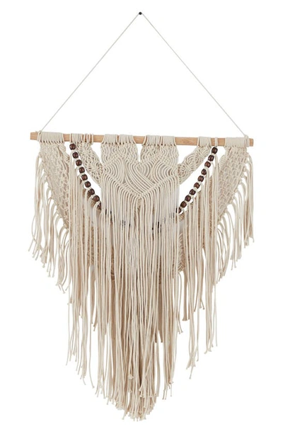 Shop Ginger Birch Studio Cream Cotton Intricately Woven Macramé Wall Decor With Beaded Fringe Tassels In White