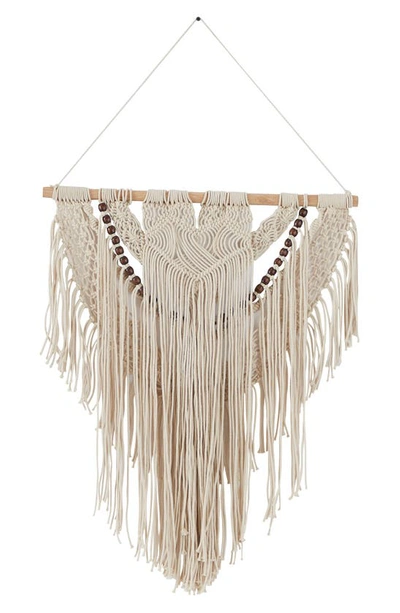 Ginger Birch Studio Cream Cotton Intricately Woven Macramé Wall Decor With Beaded Fringe Tassels In White
